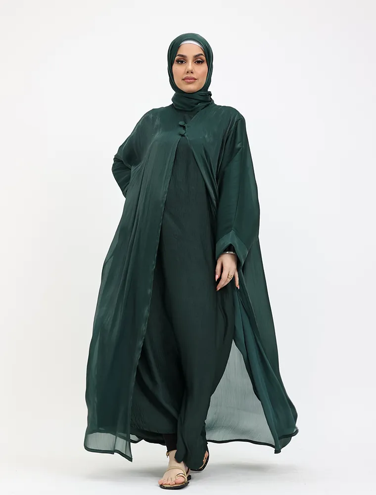 Bottle Green Organza Kimono Set